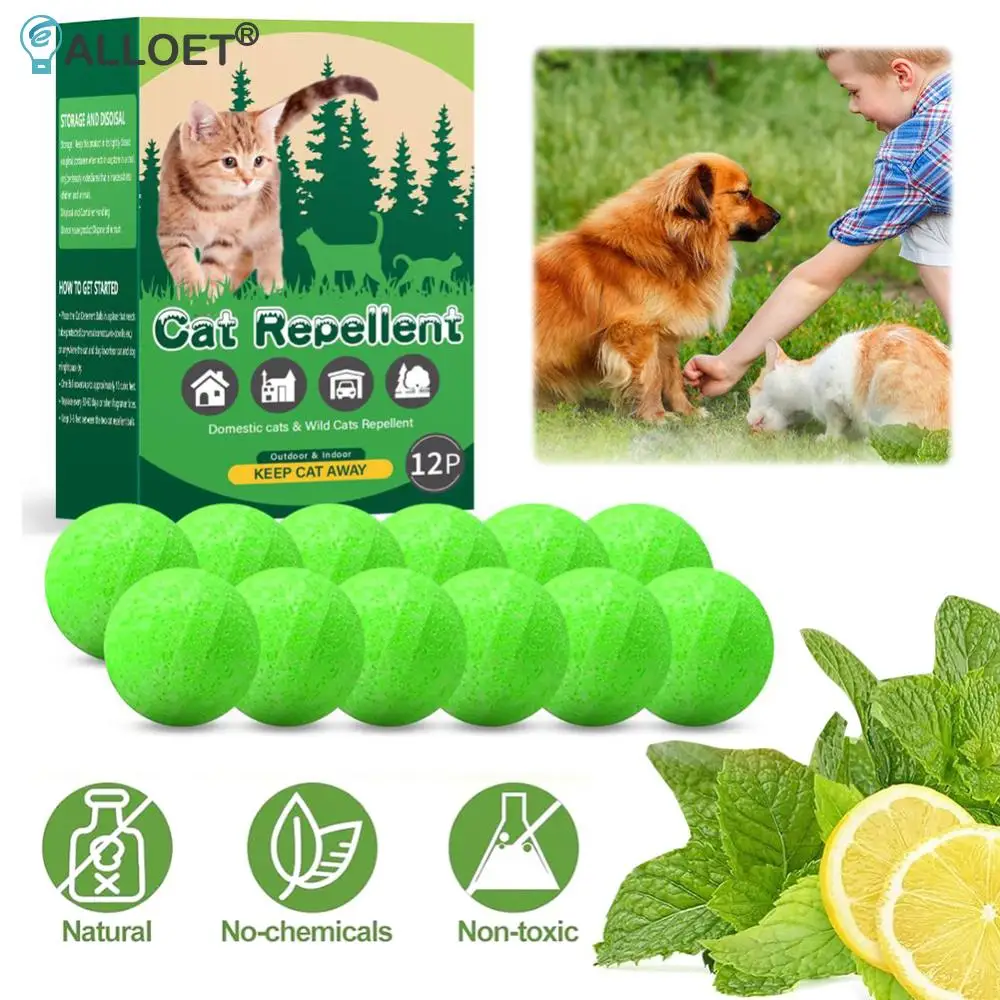 Paquet de 12 boules dissuasives pour chats, huile naturelle de menthe poivrée, répulsif pour chiens,