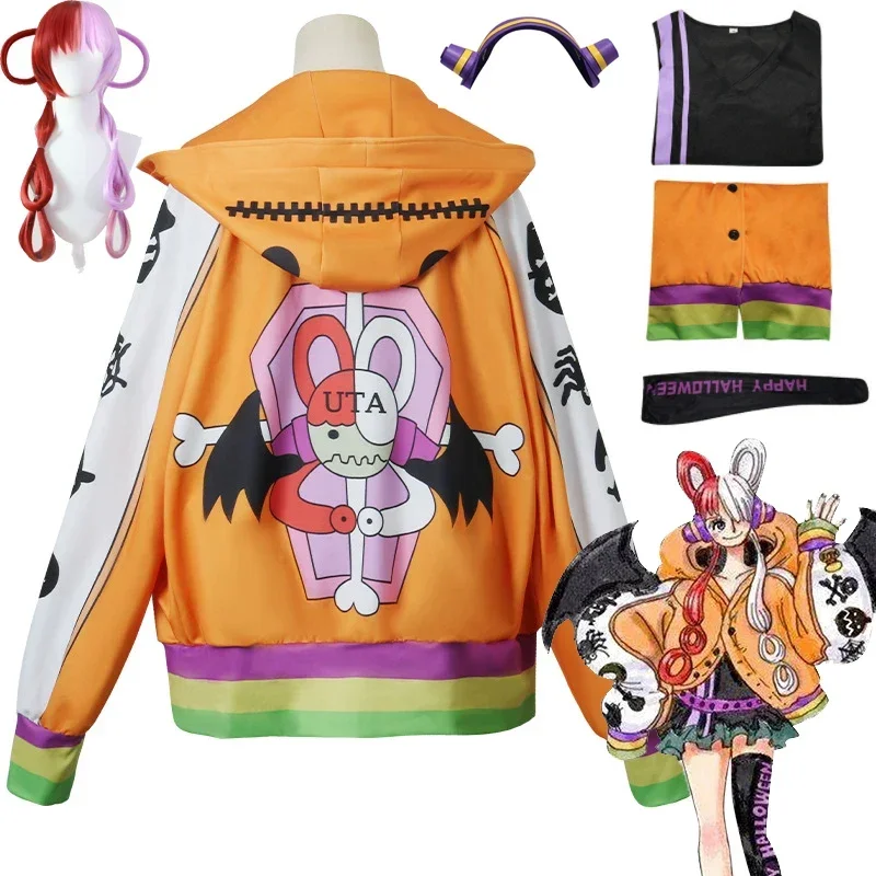 Kids Anime One Piece Film Red Orange Uta Cosplay Costume Halloween Party Cos Clothes Wig Jackets Coat Dresses Suit Adult Costume