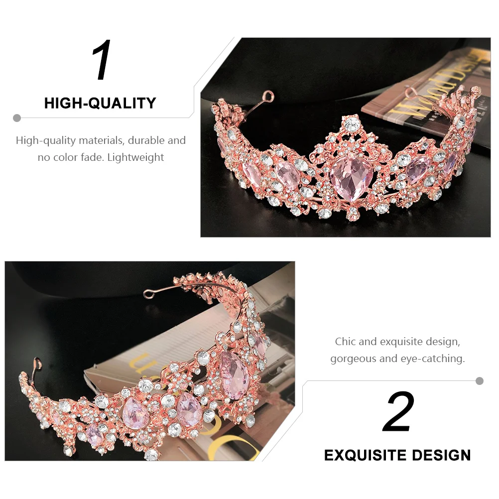 

1pc Bride Crown Headdress Pink Shiny Wedding Lightweight Alloy Durable Sparkling Jewelry Hair Accessories Women Girls Brides