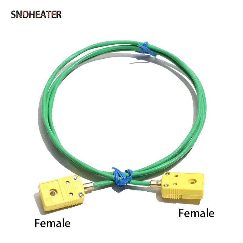SNDHEATER K مستشعر درجة الحرارة الحرارية مع المكونات الذكور أنثى المقبس PTFE كابل مقاوم للماء سلك السيليكون 1 متر 2 متر إبرة التحقيق