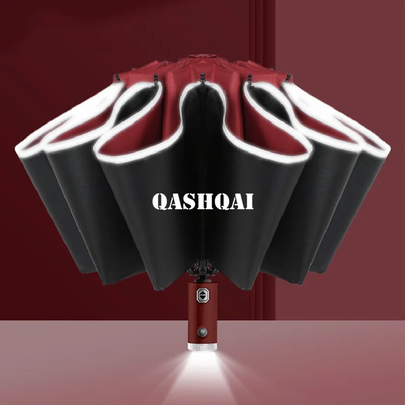 Automatic Umbrella with Reflective Stripe Reverse Led Light For Nissan Qashqai J10 J11 2021 2020 2019 2018- 2011 2010 2009 2008