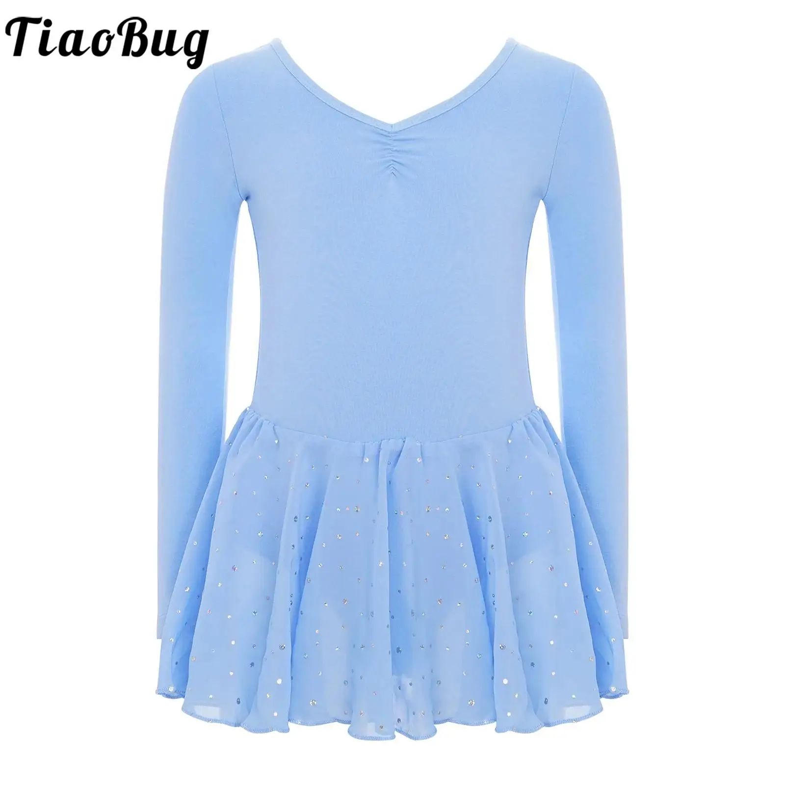 

Kid Girls Leotards Ballet Dance Dress Tutu Dance Costume Long Sleeve Front Ruched Leotard Dress for Warm-Up Practice Performance