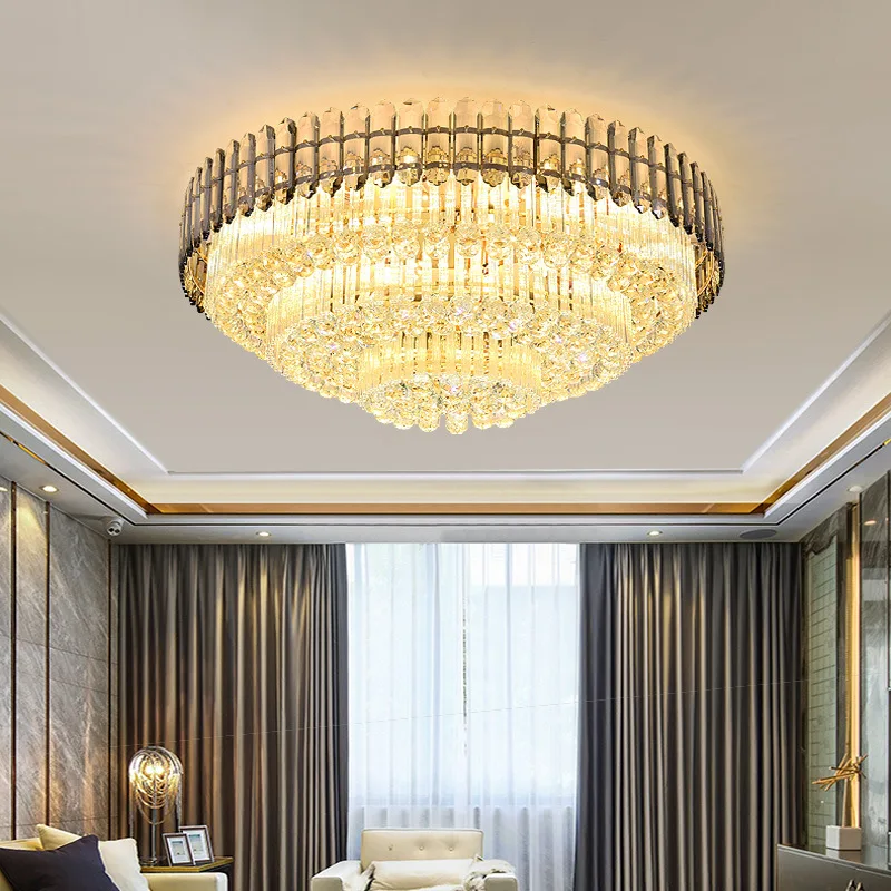 Luz de teto de cristal dourado para decoração doméstica, luxo nórdico para hotel e villa, luxuoso teto lâmpada, 2024