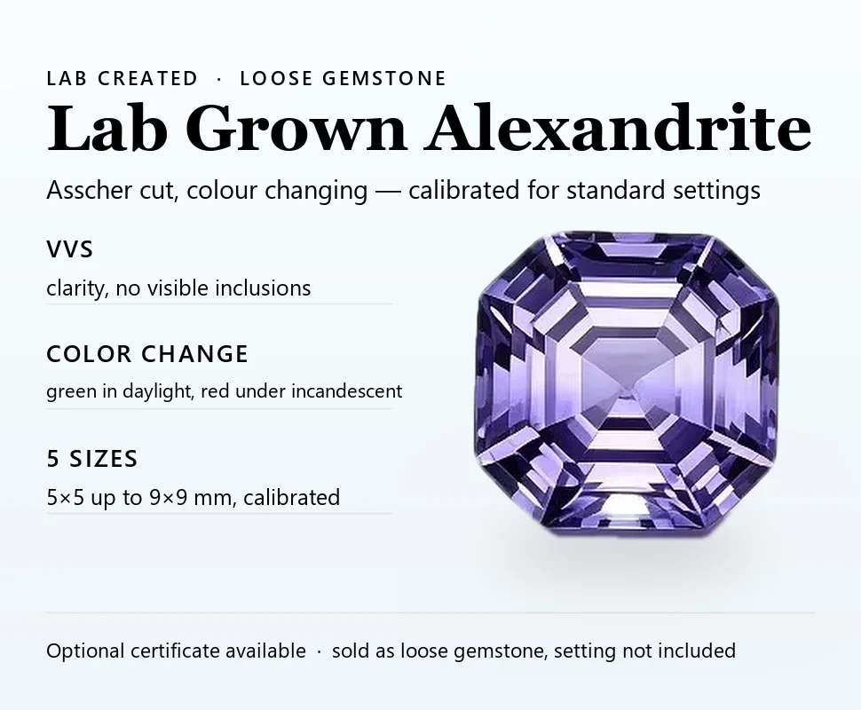 Lab Grown Asscher Cut Violet Color Change VVS Loose Gemstone for Jewelry Making