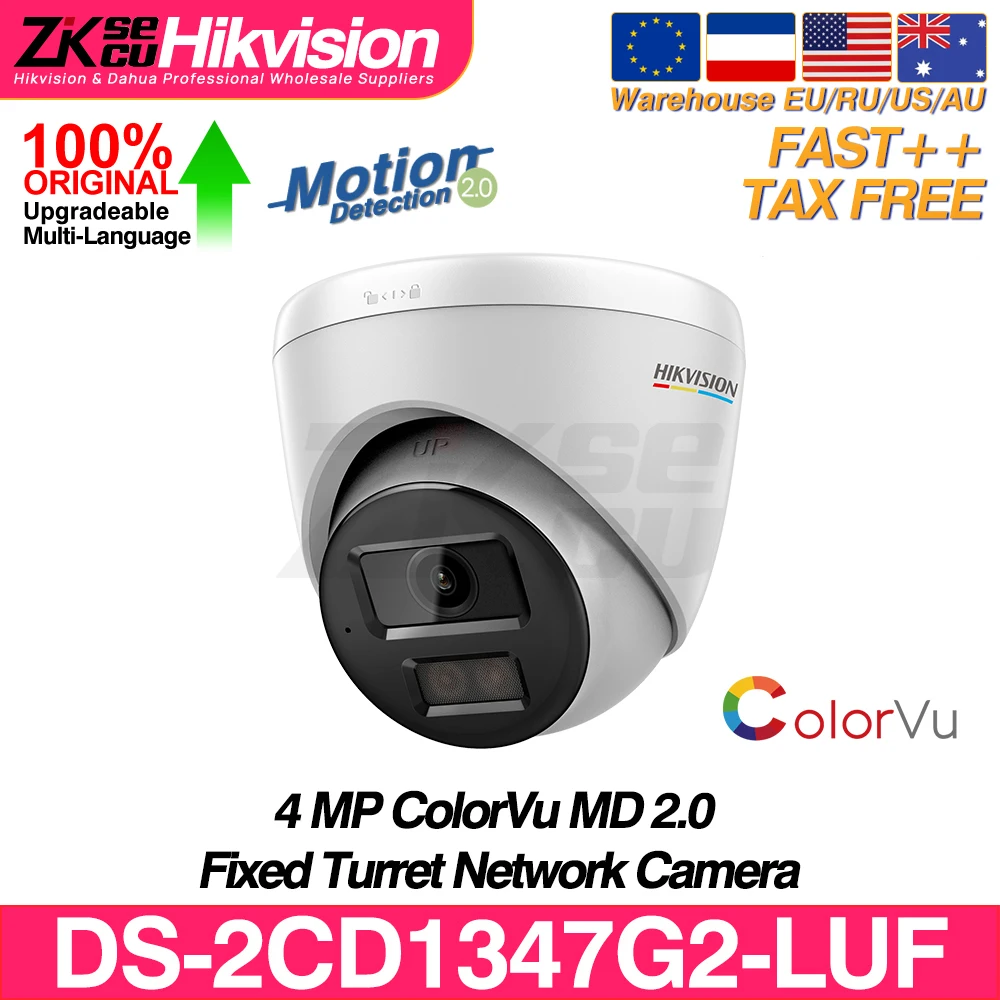 Hikvision 4MP ColorVu IP Camera DS-2CD1347G2-LUF MD 2.0 Human&Vehicle Detect MIC SD Slot IP67 POE Slot Video Surveillance IPC