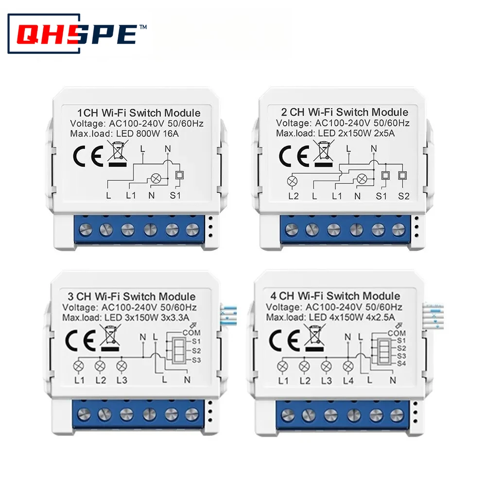 

Tuya WiFi 1/2/3/4 Gang Mini Smart Switch DIY Light Switches Module 2-Way Control Works With Smart Alexa Alice Google Home