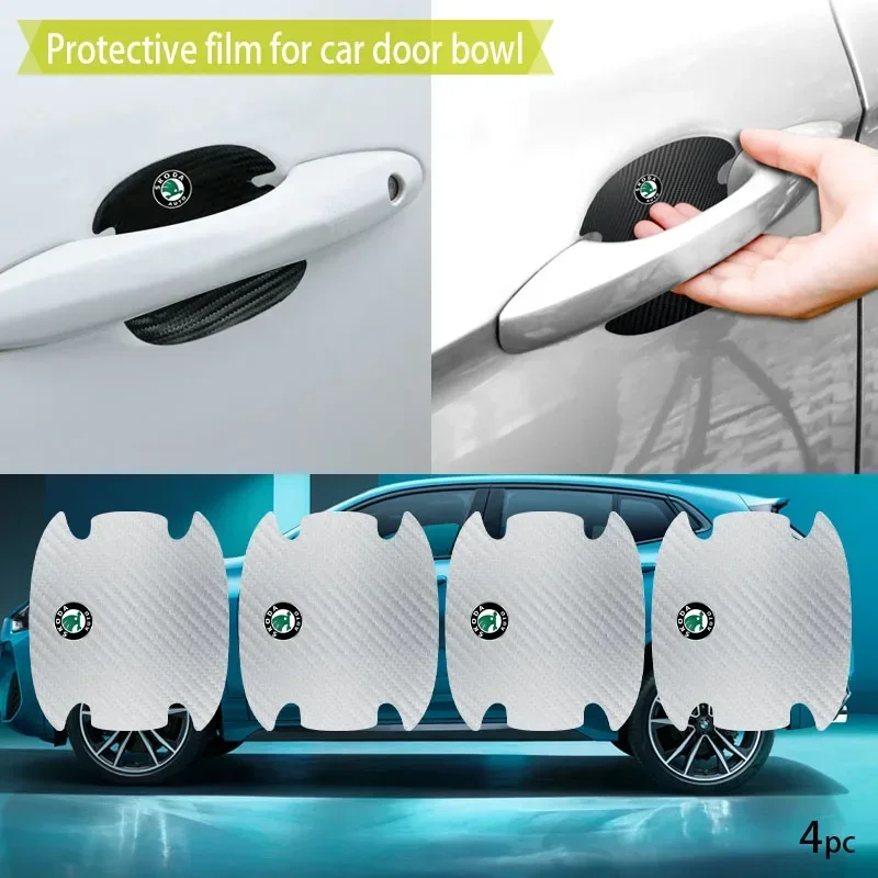 

4pcs New Carbon Fiber Car Door Handle Cup Scratch Protective Stickers For Skoda Octavia Fabia Rapid Yeti Superb Octavia A 5 A 7
