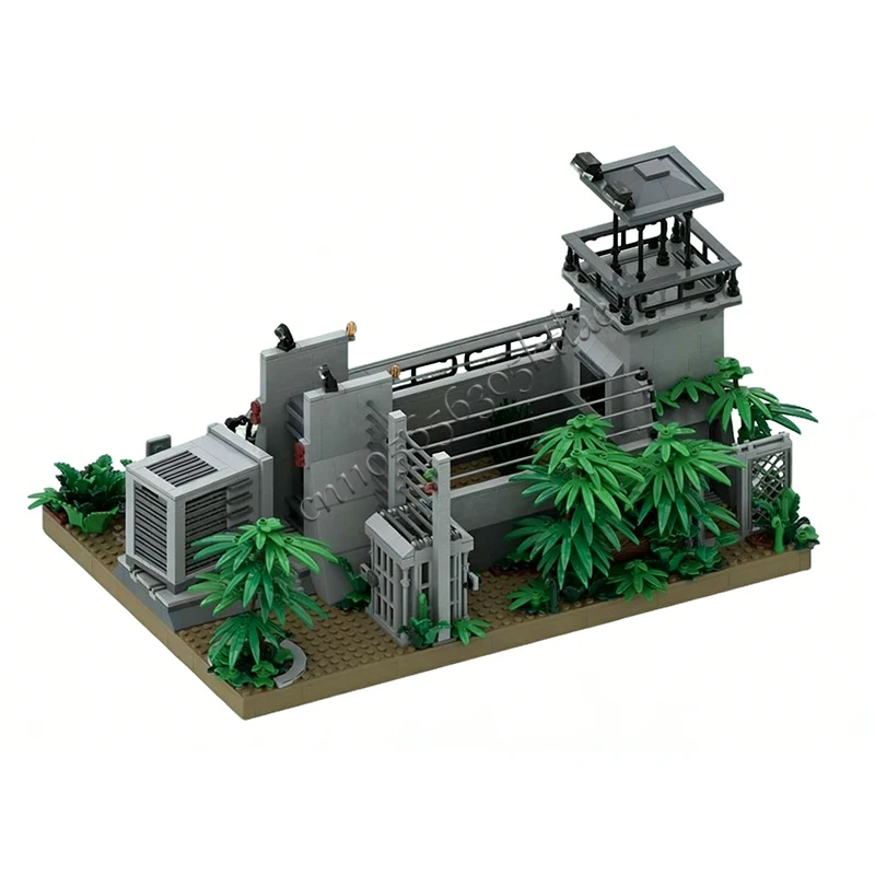 1297 Piezas, Jaula de Raptor de la Calle de las Casas, Jurassic Park, MOC, Bloques de Construcción Modulares Personalizables, Diseño Educativo, Juguete DIY, Regalo de Navidad
