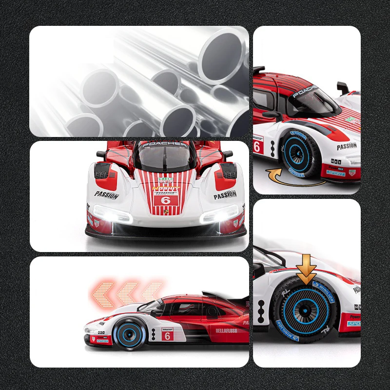 NOWY 1:24 963 Supercar Model Samochodu ze Stopu Metalu Zabawka Odlewana Dźwiękiem i Światłem dla Dzieci Pojazd