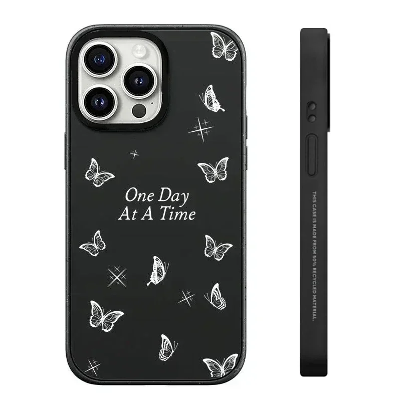 

Black Frosted White Butterfly iPhone 13 14 15 Pro Max Case - Protective iPhone Case