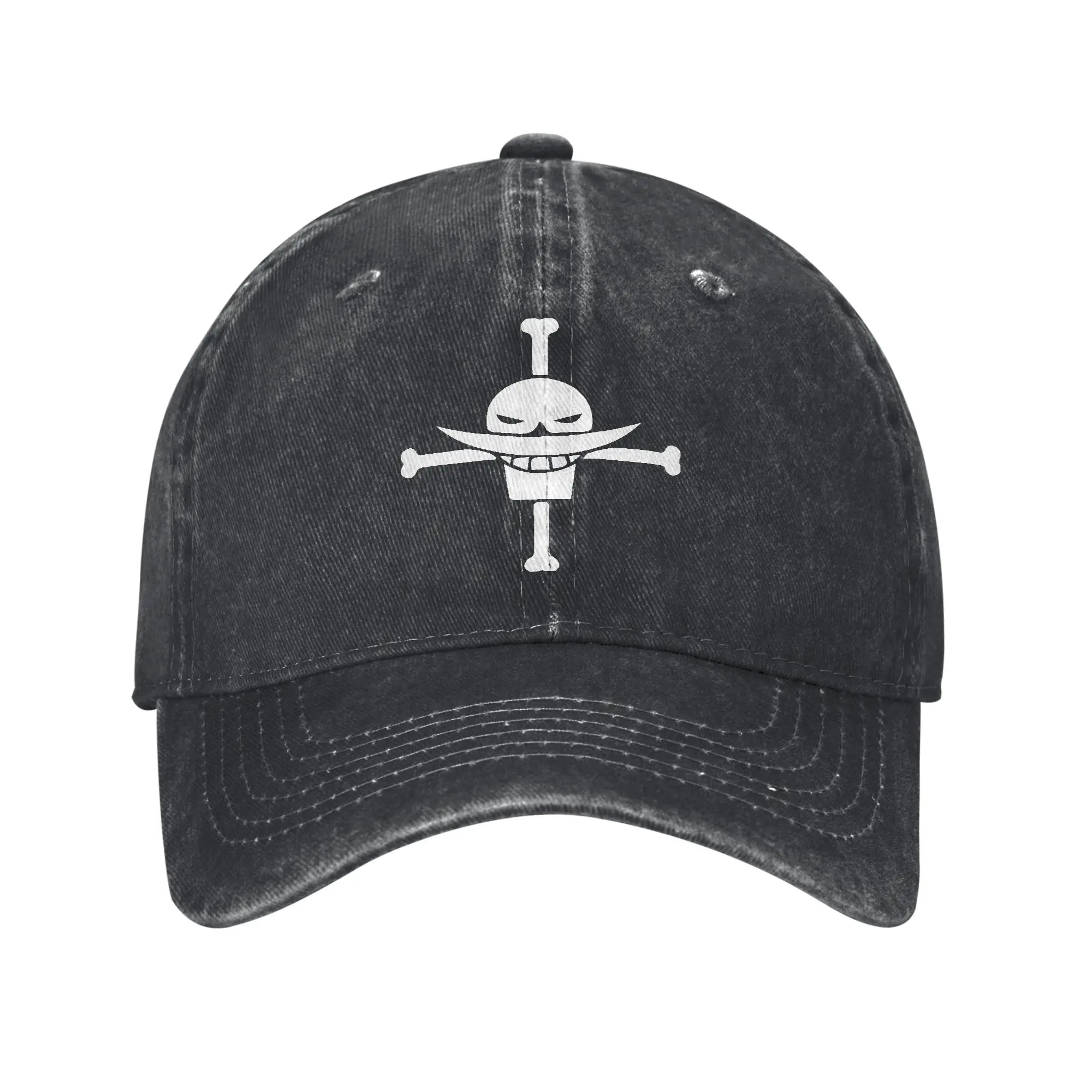 Whitebeard Piratenflagge One Piece Herren Damen Baseballkappe Denim Hüte Vintage Outdoor Alle Jahreszeiten Reise Geschenk Snapback Mütze