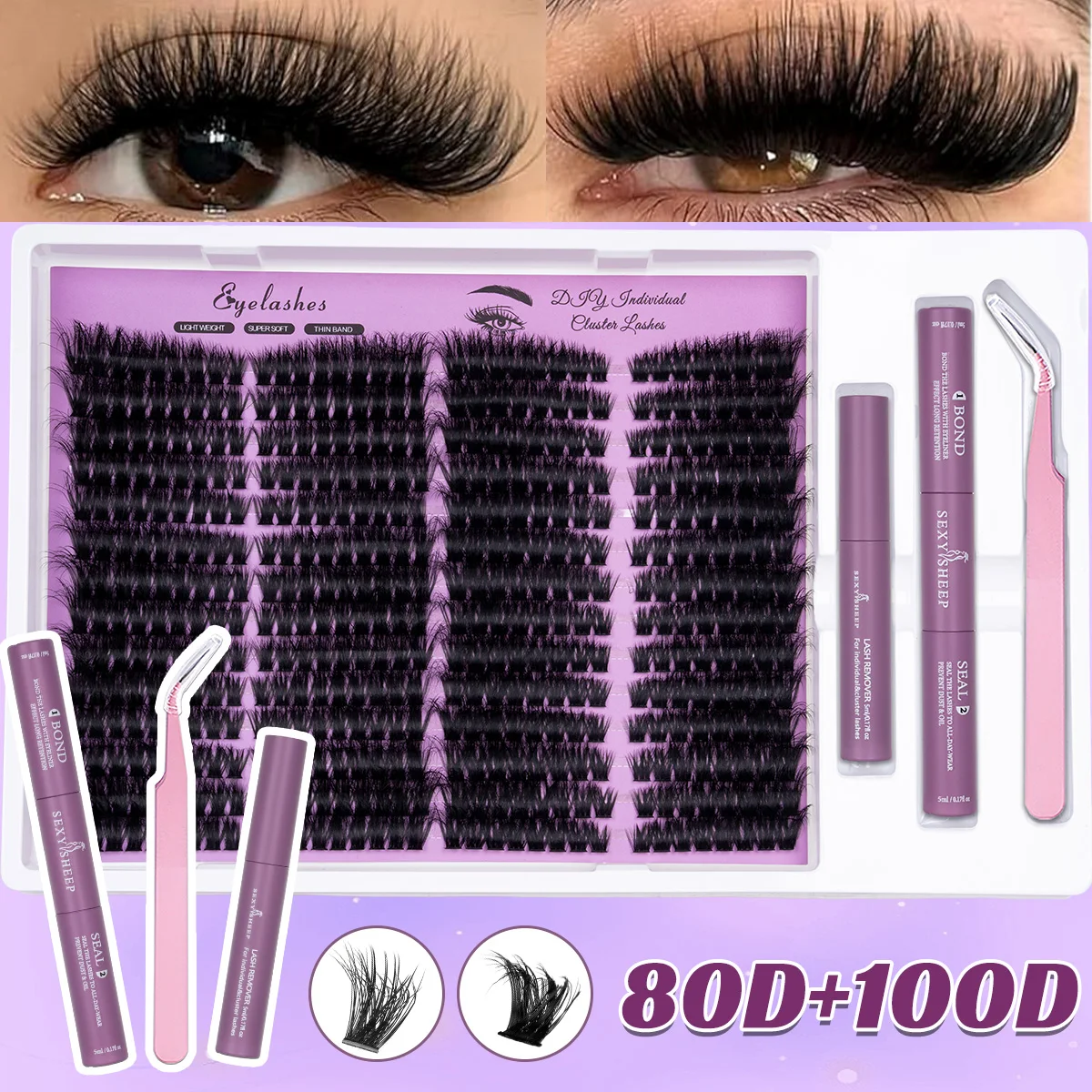 DIY Wimpern-Cluster-Set, Wispy-Wimpernverlängerungen, Natürliches Volumen, Einzelwimpern-Set mit Kleber, Fixiermittel, Entferner und Pinzette – Detail 13