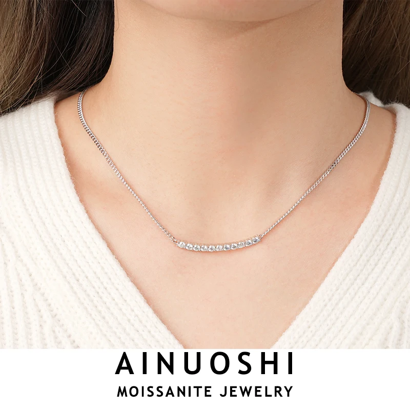 

AINUOSHI Luxury Sterling Silver 925 Choker Necklace 3MM Moissanite Necklaces For Women Men Vintage Cuban Chain Jewelry Gifts