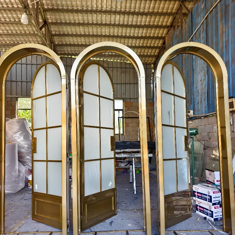 Stainless steel electroplated mirror glass household bedroom bathroom box French arc arched envelope custom door