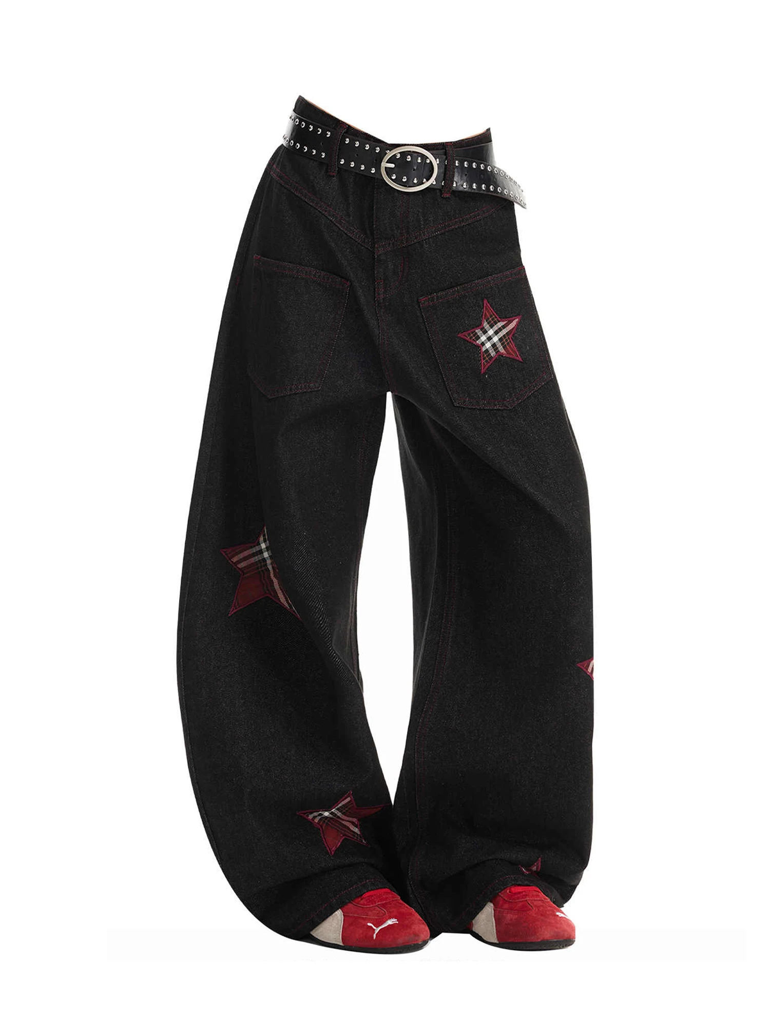 

Women Black Goth Y2k Star Jeans Japanese 2000s Style Baggy Denim Trouser Harajuku Vintage Oversize Boyfriend Jeans Pants Autumn