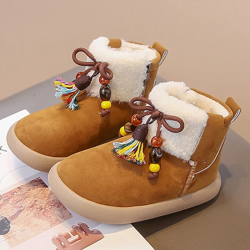فو الفراء أحذية الشتاء للأطفال سميكة الدافئة المراهقين طفل أفخم الأحذية المضادة للانزلاق الصبي الفتاة أحذية قطنية الأحذية الدافئة #1