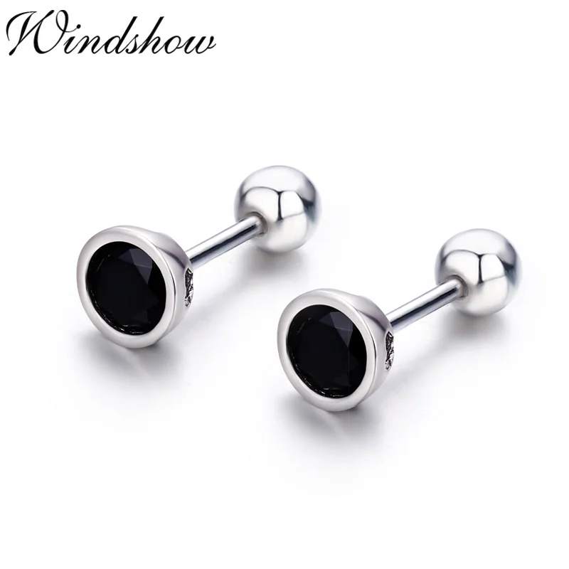 

Cute Round CZ 925 Sterling Silver Half Ball Screw Back Stud Earrings For Women Girls Kid Piercing Jewelry Orecchini Aros Aretes