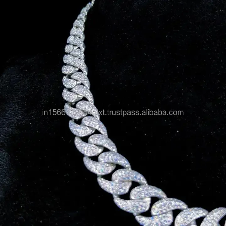 Vvs Moissanite High Quality Diamond Cuban Chain 925 Sterling Silver White Gold Plated Necklace Chain