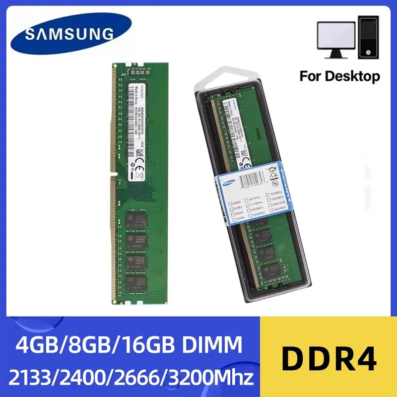 Memória RAM Samsung DDR4 para Desktop 4GB 8GB 16GB 2133P 2400T 2666V 3200AA DIMM PC4-21300 PC4-25600 Non-ECC DIMM para PC