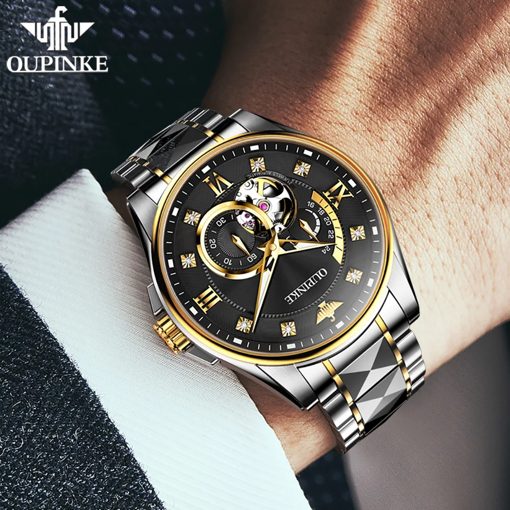 OUPINKE 3245 Mens Watch Diamond Dial Auto Date Imported Automatic Mechanical Watches Tungsten steel Waterproof