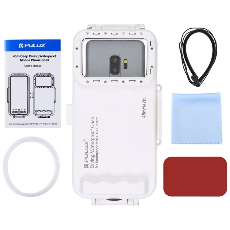 Puluz-capa impermeável subaquática para telefone, caso para mergulho, foto, vídeo, para galaxy, huawei, otg, com porta tipo c, 45m