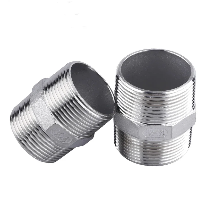 304 stainless steel hexagonal outer wire double headed straight through coupling threaded water pipe heating1/2
