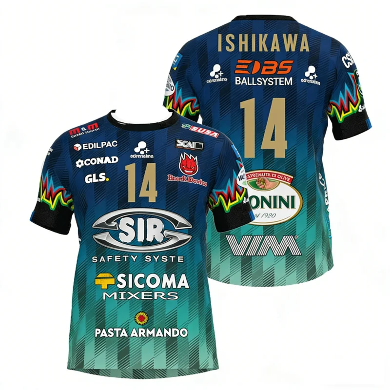 

Футболка для волейбола 2026 года, мужская и женская, №14, Sir Safety Perugia, для матчей, пляжная, мужская, Ishikawa, домашняя, чемпионская, спортивная одежда