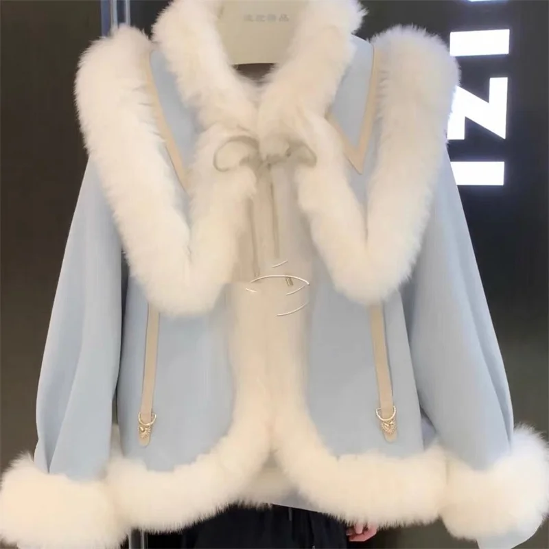 New Thick Imitation Fox Fur Grass Patchwork 2024 Autumn Winter Women\'s Fur Coat Down Cotton Jacket Lamb Wool Jacket For Women