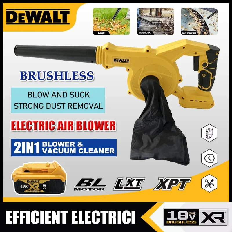 

Беспроводной воздуходув-пылесос Dewalt 2-в-1, электрический пылесборник для компьютеров, очиститель листьев, электроинструмент для аккумулятора 18В