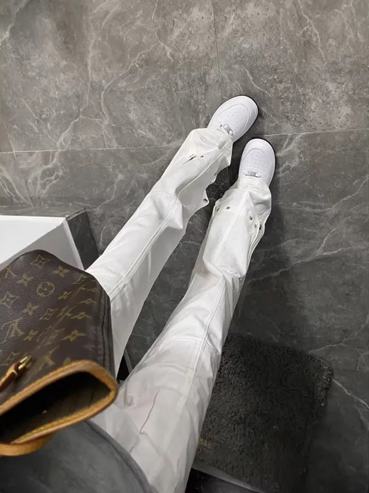 

White Men's Straight Leg Jeans Deconstructed Patchwork Rivet Decorated Trendy Brand High Street Sle Wear Resistant Autumn F...