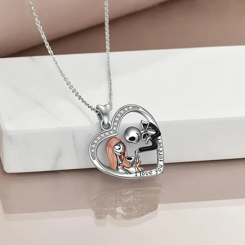 Disney Niche design light luxury necklace The Nightmare Before Christmas pendant Heart-shaped pendant Halloween skull necklace