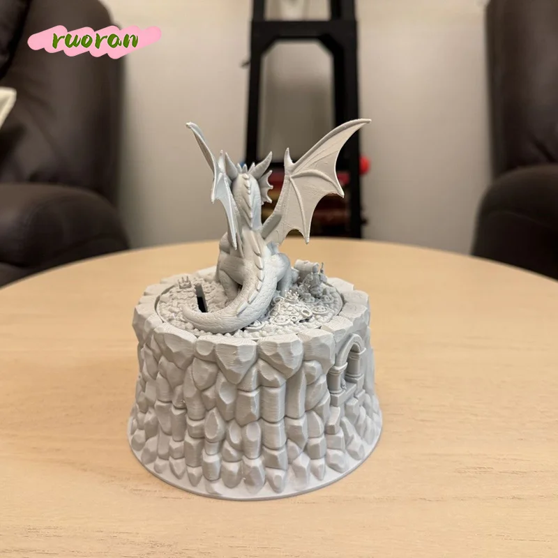 3D Printed Dragon Protecting Gold Coin Bank Coin Saving Jar Creative Decor Organizer