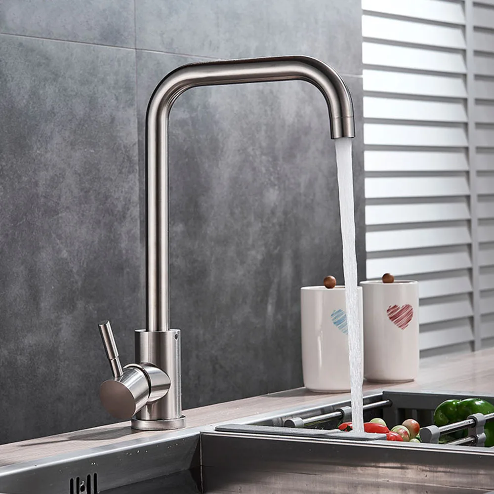 

304 Stainless Steel Kitchen Sink Faucet Flexible Hot Cold Water Mixer Single Handle Pull Out Sink Faucet Deck Mounted Water Taps