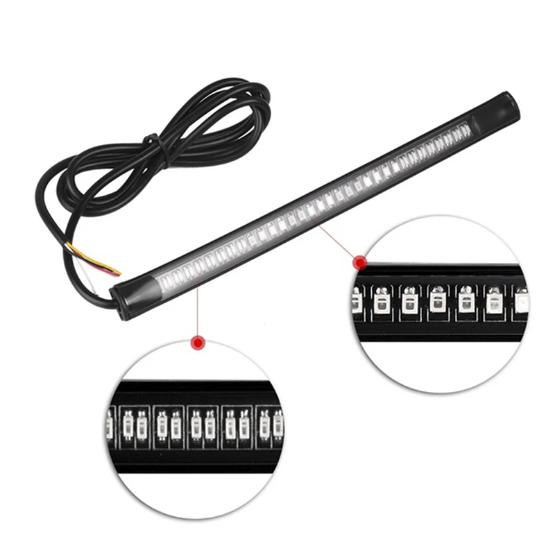 Tira de luces LED para motocicleta, luz intermitente, freno trasero, parada, señal de giro, 48 SMD