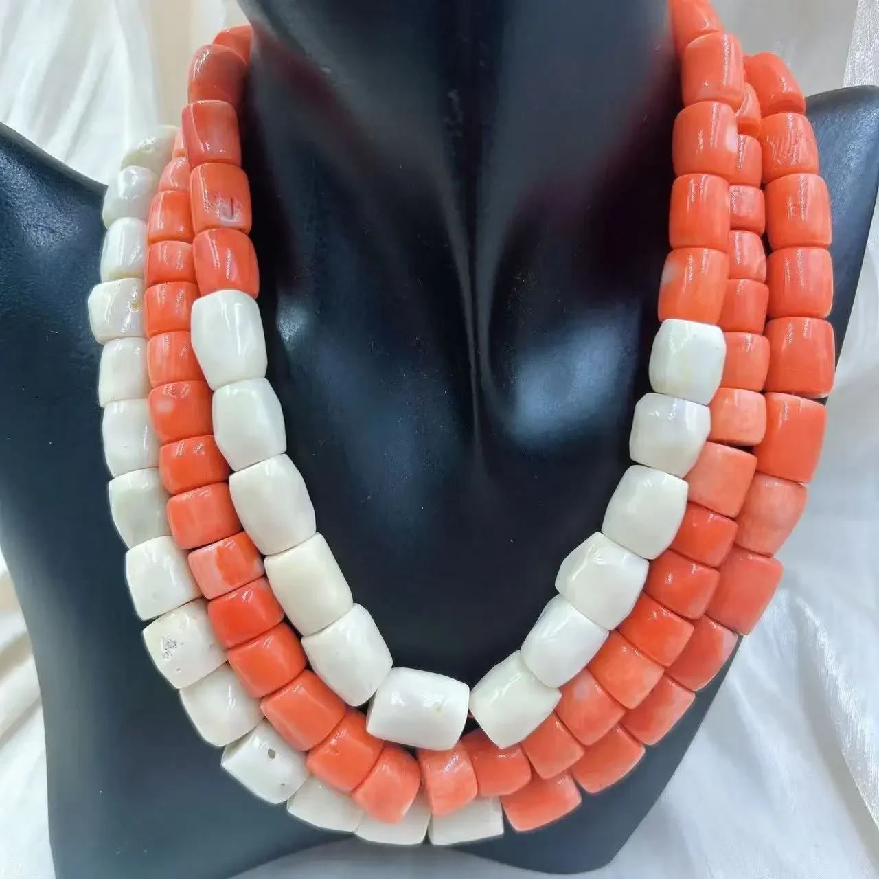 Orange Red Vintage Round Natural Sea Bamboo Coral Women Jewelry Short Collar Necklace 17-20inch view 6