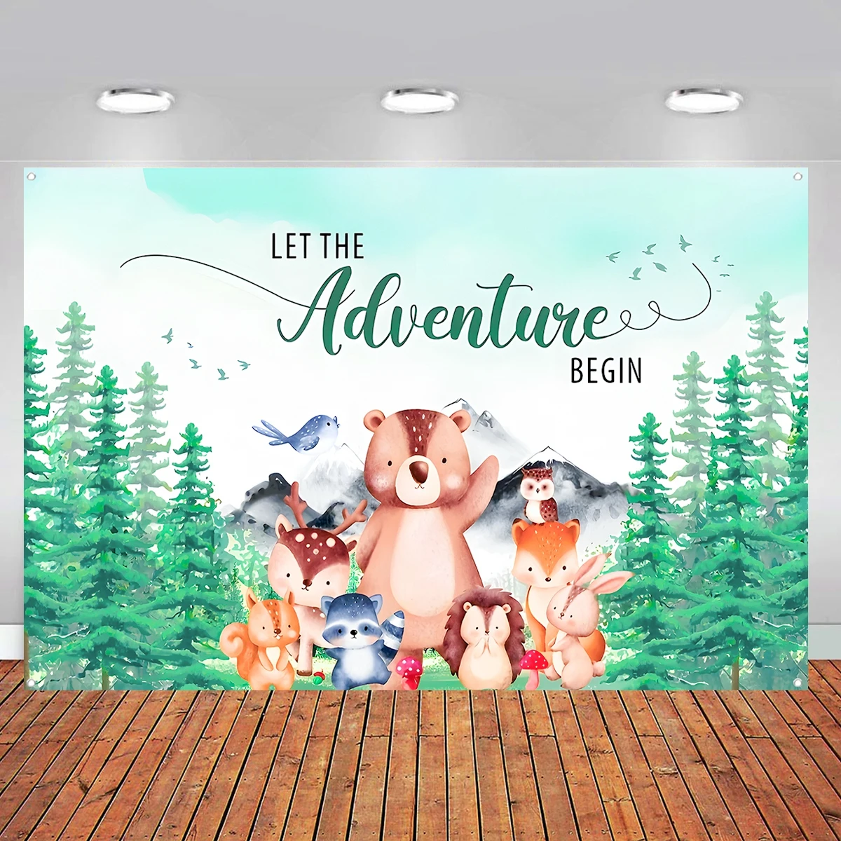 150x100cm Woodland Forest Friends Animals Tree Mountain Photography Happy Birthday Party Backdrop Background Decor Baby Shower