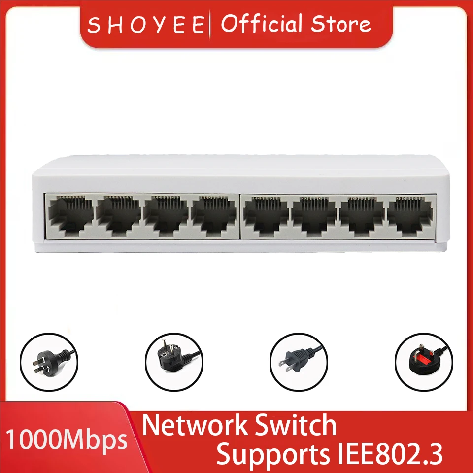 8 Port Gigabit Ethernet Switch - 100/1000Mbps Desktop Network Switch, Plug & Play, Auto MDI/MDIX, RJ45 LAN Hub for Home Office