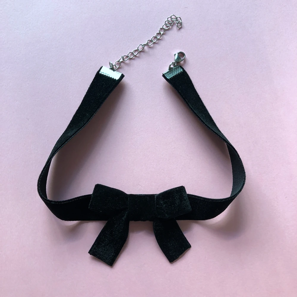 Fashion Soft Black Velvet Choker Necklace for Women Sexy Lace Necklace with Bow Girl Neck Jewelry Accessories