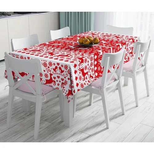 RealHomes Red White Christmas Reindeer Digital Printed Stain-resistant Table Cloth 120x140 cm