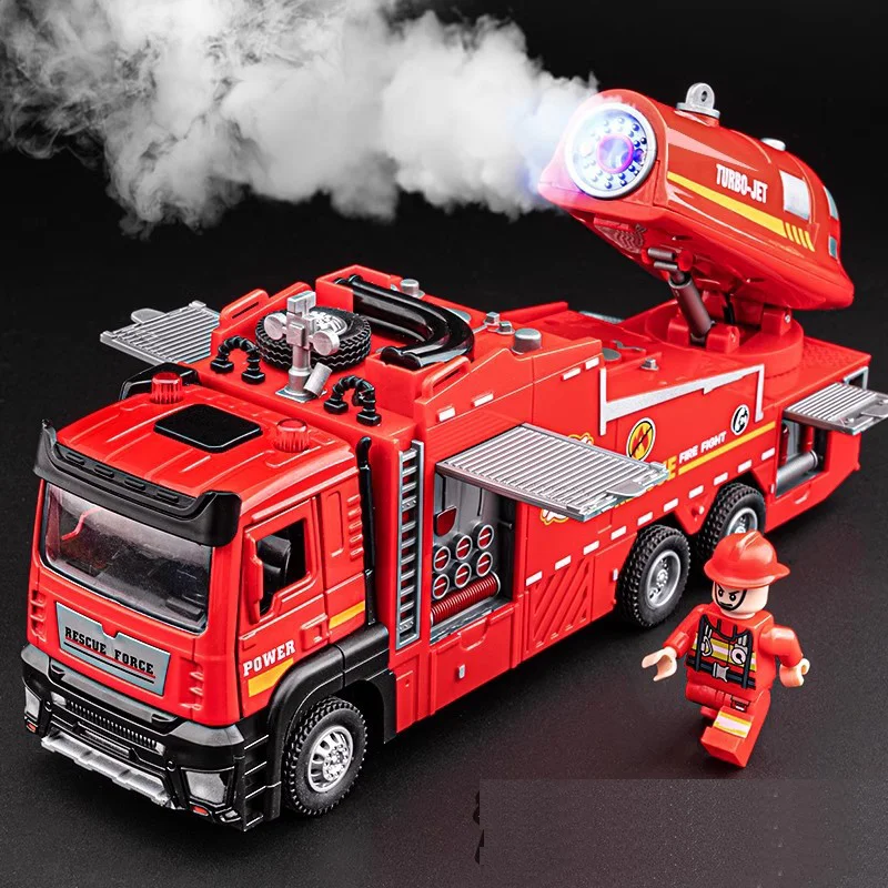 

New Water Spray Fire Truck Car Model Ladder Trucks Toy Car Sound Light Pull Back Doors Opened Vehicle Collection Boys Gifts