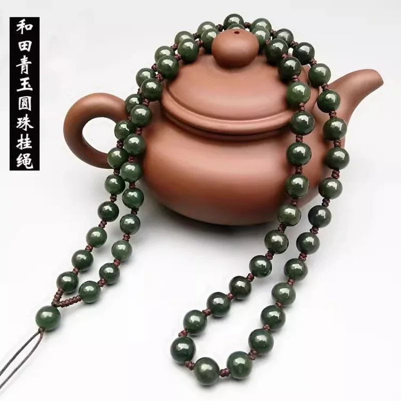 

Natural Hetian Jade Handmade Necklace with Eighteen Arhats Jadeite Pendant Men and Women