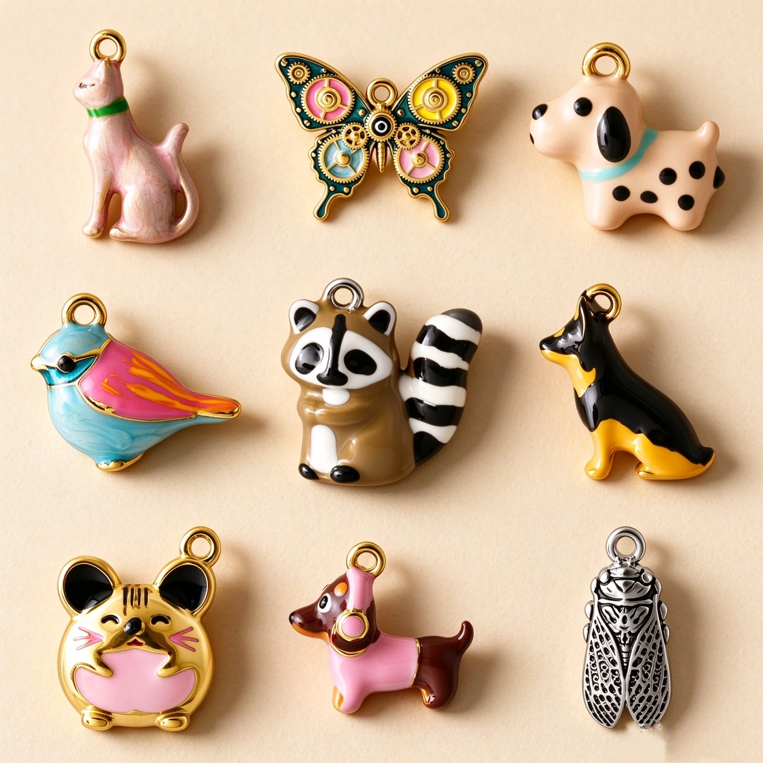 10Pcs Cute Enamel Animal Pendant Butterfly Dog Hamster Tit Frog Chameleon Hand Paint Charm Pendants DIY Necklace Earring Making