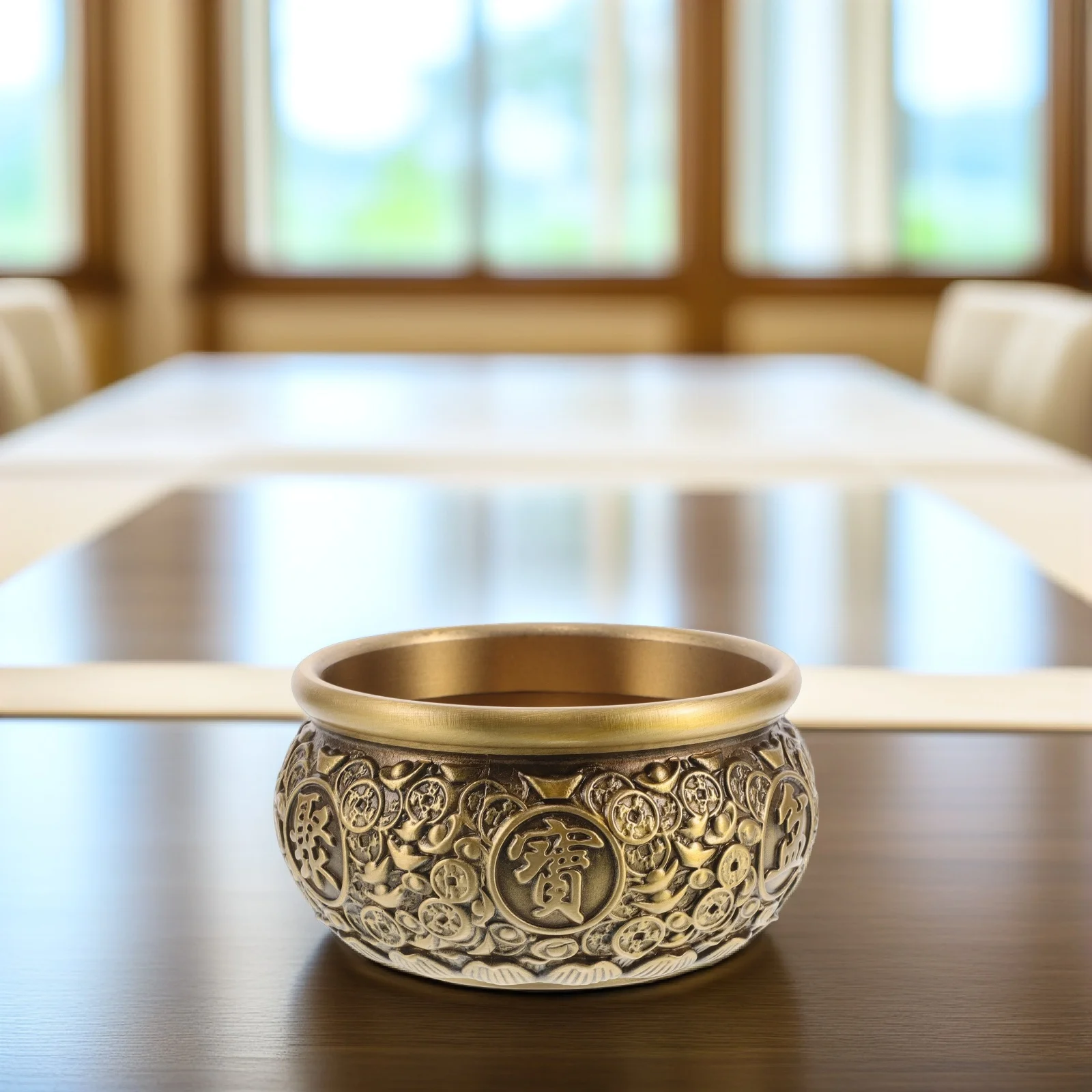 

Vintage Copper Treasure Basin Lucky Money Holder Feng Shui Decor Home Office Wealth Chinese Fortune Ritual Bowl Brass