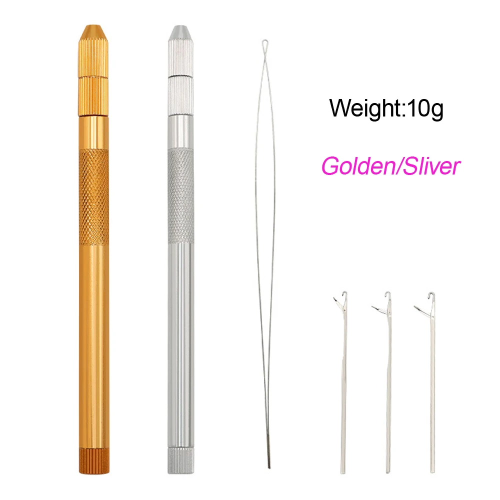 خطاف خيط الألومنيوم مع حلقة إبرة لوصلات الشعر الدائري الصغير الخرز تهوية الشب سحب إبرة تصفيف الشعر أداة