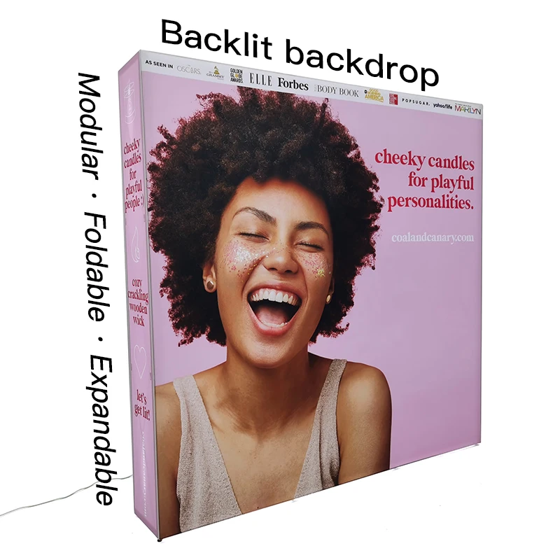 Ekspozytor targowy LED typu pop-up o wymiarach 10x10 stóp (ok. 3x3 m) z podświetleniem, rozmiar powiększony do 10x20 stóp (ok. 3x6 m) - stojaki reklamowe z podświetleniem.