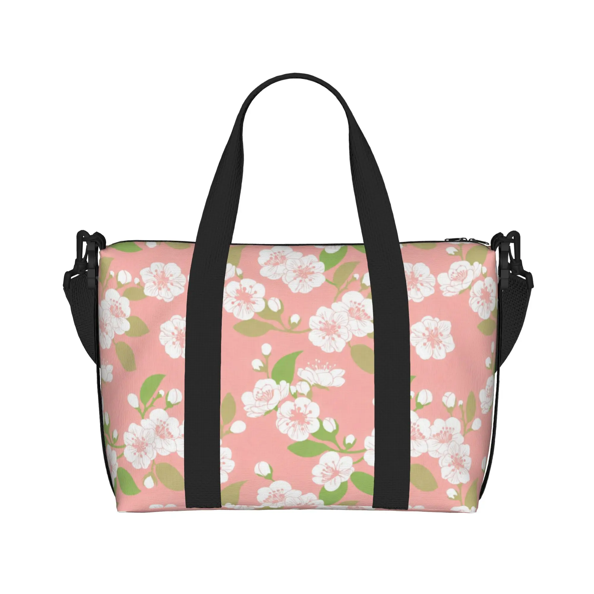 Custom Cherry Blossom Floral on Pink  Tote Bag Women Large Capacity Japane Flowers Beach Gym Shoulder Travel Bag