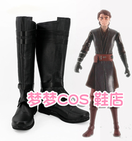 Anakin Skywalker Cosplay Shoes Boots Men Halloween Party Black PU Leather Boots Custom Made