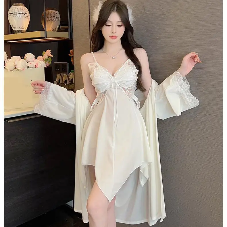 Velour Lace 2PCS Robe Set Women Bathrobe Nightwear Suit Velvet Nightgown Sleepwear Autumn Winter Female Kimono Gown Home Dress