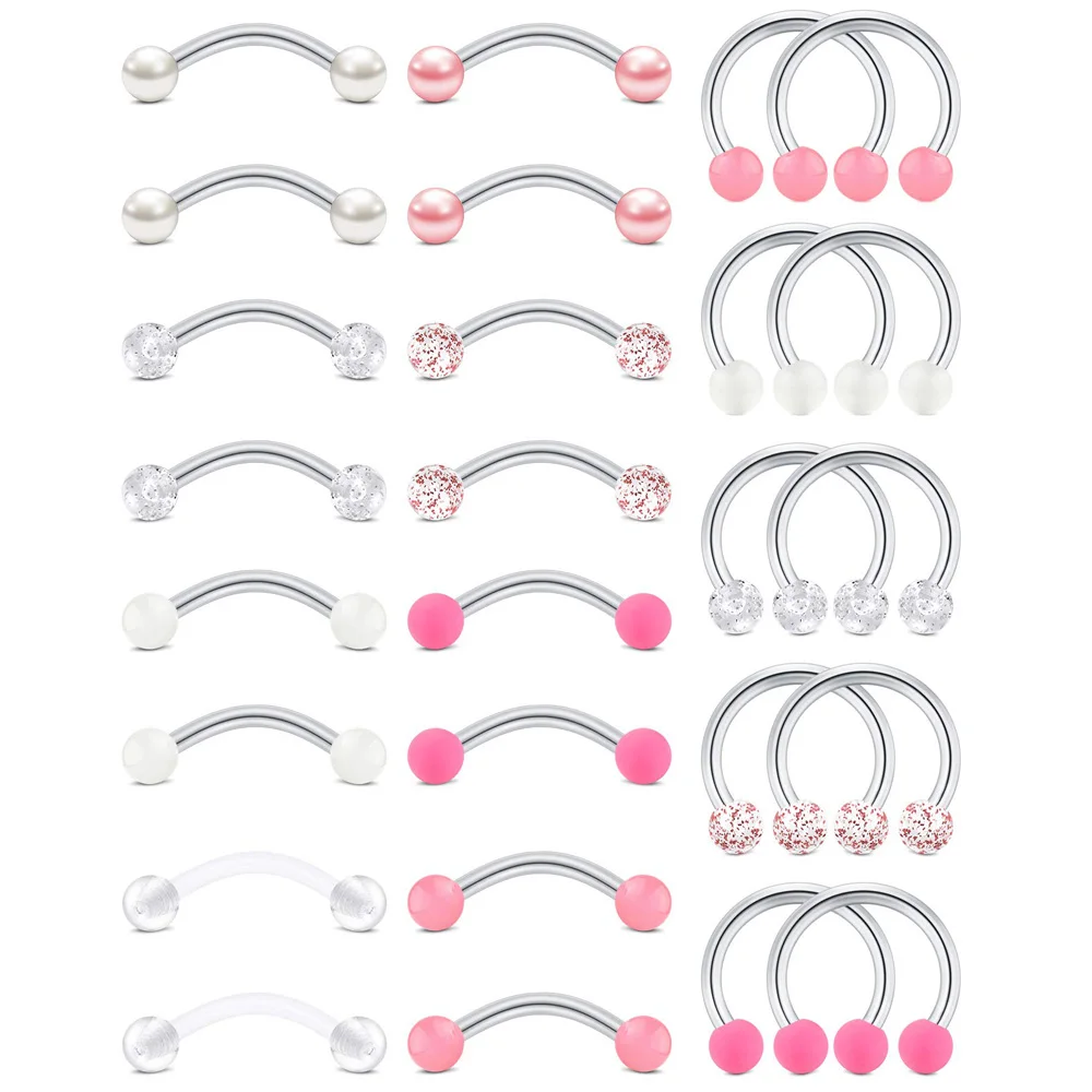 WKOUD-pendientes de hélice para cartílago, joyería para Piercing, acero inoxidable, curva, 6/8/10mm, color rosa, 16G