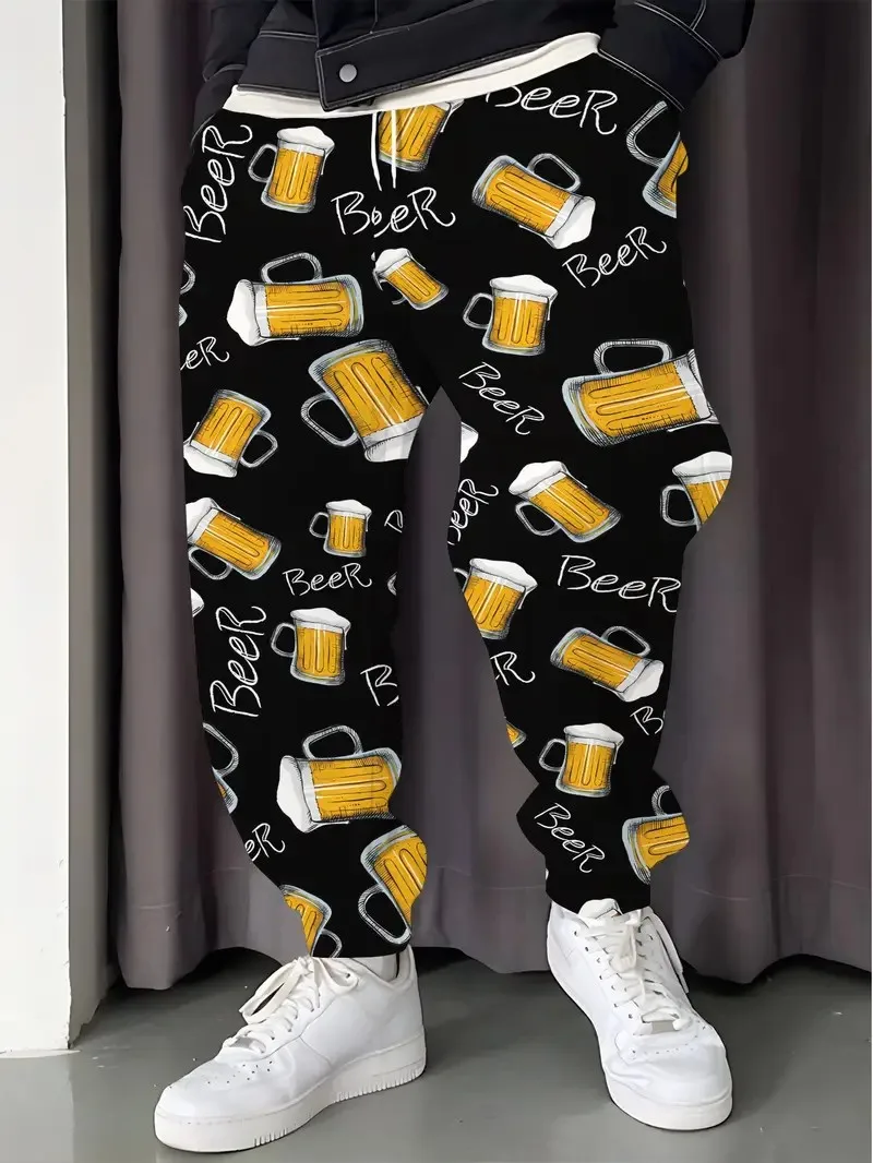 

Новые мужские брюки на осень 2025 года обеспечивают повседневный модный и простой 3D-принт с рисунком пива для комфорта.